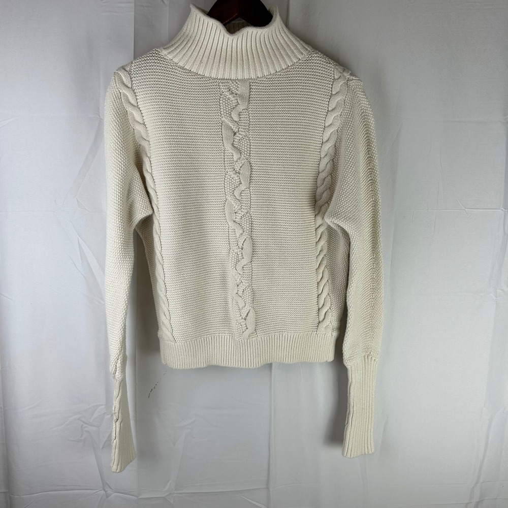 Gap‎ Cable Mock Neck Sweater Womens Small Snow Cap White Cotton Chunky Knit